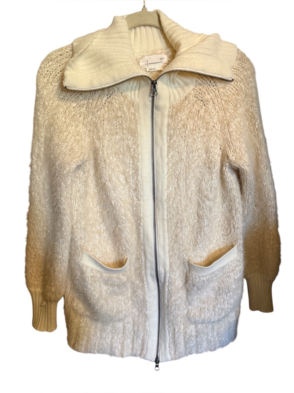 A by Anthropologie cream boho full zip up furry ladies jacket oversized small
